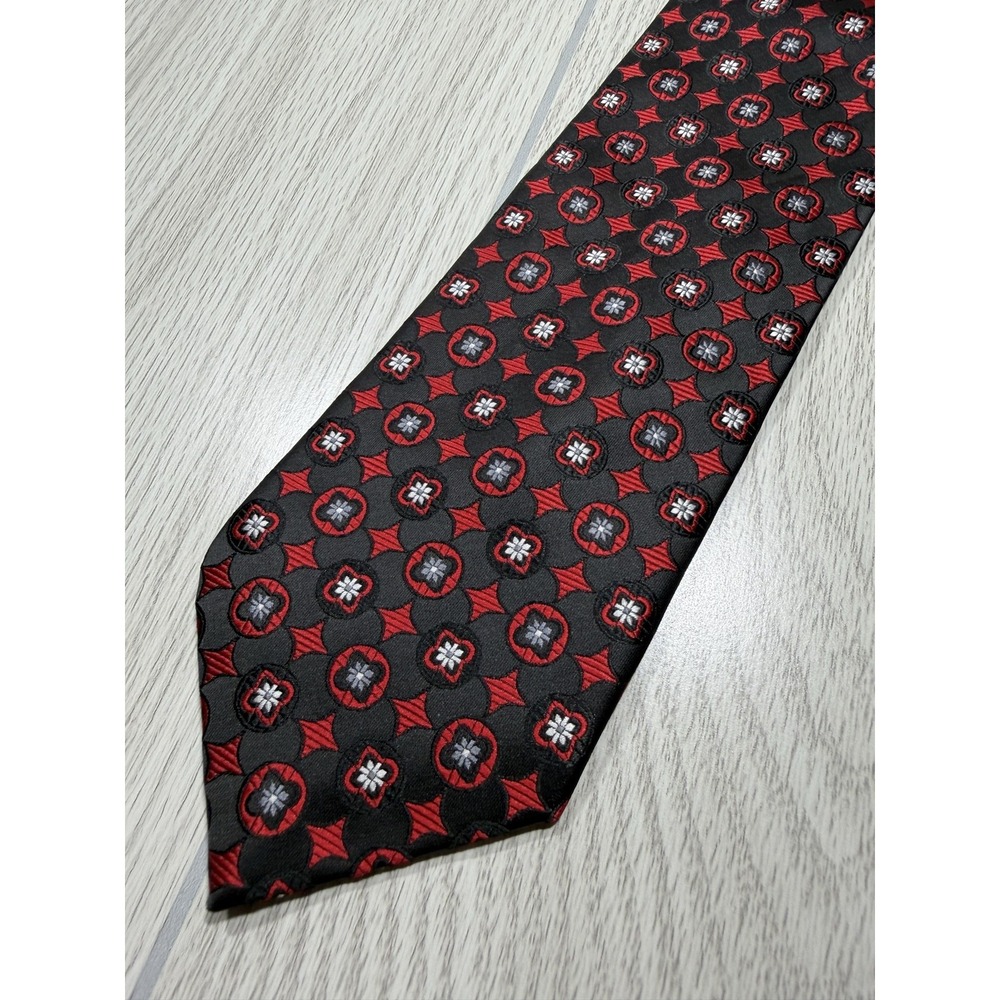 Bergamo New York Tie Mens One Size Black 100% Polyester Pointed Geometric